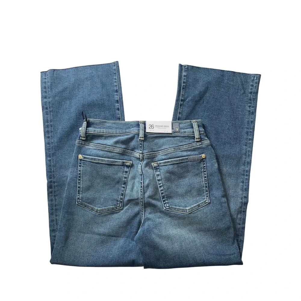 NEW 7 For All Mankind Alexa Cropped Jeans Felicity Blue Raw Hem Size 26